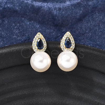 Teardrop with Round Brass Micro Pave Cubic Zirconia Stud Earrings EJEW-C154-06G-1