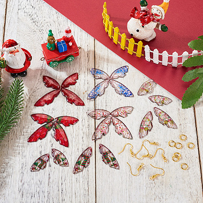 DIY Christmas Theme Epoxy Resin Wing Dangle Earring Kits DIY-TA0010-31-1