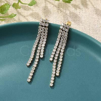 304 Stainless Steel Clear Cubic Zirconia Tassel Stud Earrings EJEW-Z094-01E-G-1