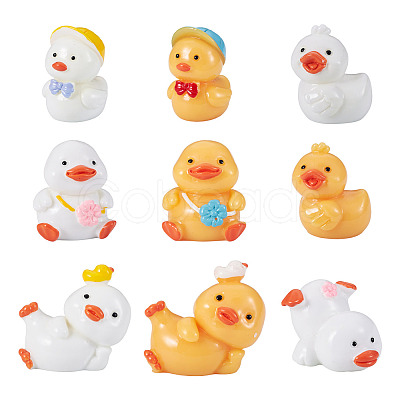 9Pcs 9 Styles Cartoon Cute Resin 3D Duck Figurines DJEW-TA0001-39-1