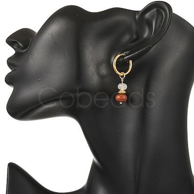 Natural White Jade & Pink Zebra & Red Jasper & Sodalite Beads Hoop Earring EJEW-JE07324-1