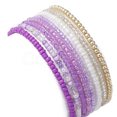8Pcs 8 Color Glass Seed Beaded Stretch Bracelets Set for Women BJEW-JB09661-03-1