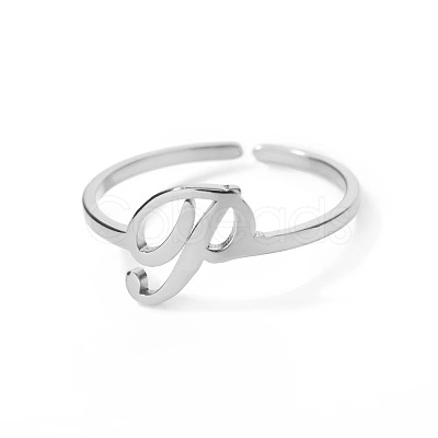 Adjustable 201 Stainless Steel Letter Open Cuff Rings for Women FS-WG61269-42-1