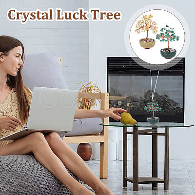 2Pcs 2 Styles Natural Green Aventurine & Yellow Quartz Chips Tree of Life Decorations AJEW-OC0014-06A-1