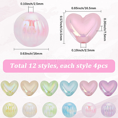 48Pcs 12 Styles UV Plating Opaque Acrylic Beads OACR-SC0002-20-1