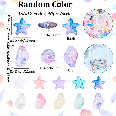 80Pcs 2 Styles Transparent Glass Beads GLAA-SC0003-31-1
