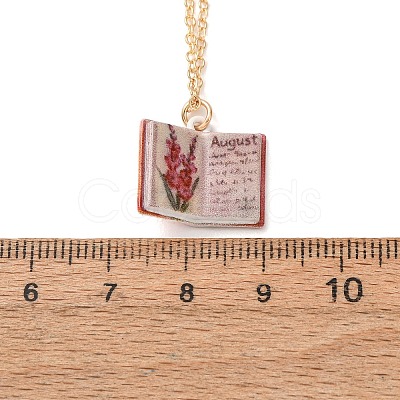 Brass Enamel Book Pendant Necklaces for Women KK-CBAF5B9-01G-08-1