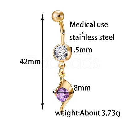 Brass Cubic Zirconia Navel Ring AJEW-EE0004-28D-1