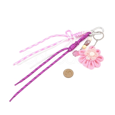 Flower Handmade Woven & Polyester Cord & Resin & Acrylic Beaded Pendant Decorations HJEW-JM04421-01-1