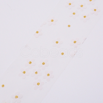 Flower Glitter Sequin Netting Fabric ORIB-WH0005-01A-1