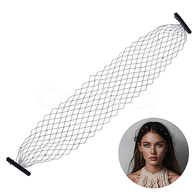 Vintage Polyester Rhinestone Mesh Face Veils for Women AJEW-WH0596-182A-1