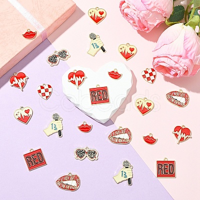 32Pcs 8 Styles Alloy Enamel Pendants ENAM-YW0005-15-1