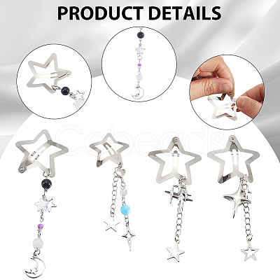 4Pcs 4 Styles Star Alloy Snap Hair Clips PHAR-CY0001-06-1