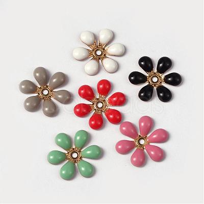 Flower Brass Enamel Beads KK-K114-CM-G-1