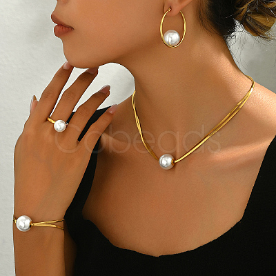 201 Stainless Steel Snake Bone Chain Bracelets & Earrings & Necklaces & Rings Sets RR0582-1