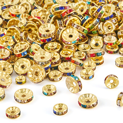 300Pcs 3 Styles Rondelle Brass Rhinestone Spacer Beads RB-TA0001-33G-1