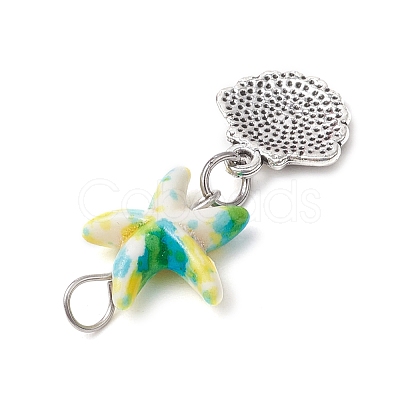Starfish/Sea Stars Dyed Synthetic Turquoise & Alloy Shell Shape Pendants PALLOY-JF03957-02-1