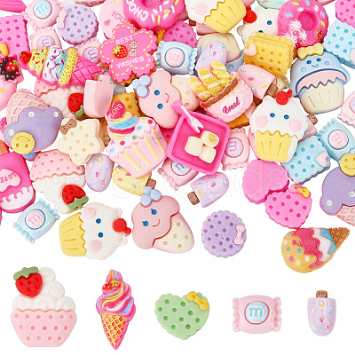 100Pcs 5 Styles Opaque Resin Decoden Cabochons CRES-SP0001-05-1