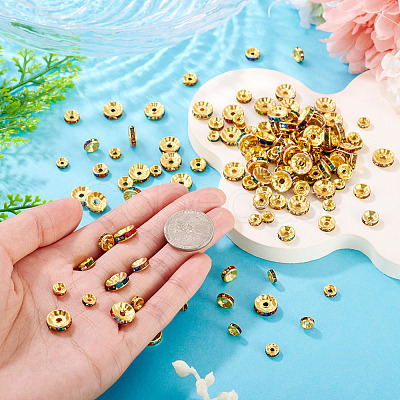 300Pcs 3 Styles Rondelle Brass Rhinestone Spacer Beads RB-TA0001-33G-1