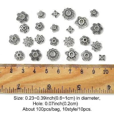 10 Style Tibetan Style Alloy Bead Caps TIBE-YW0001-47AS-1