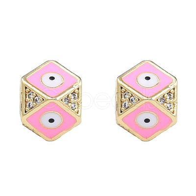 Brass Micro Pave Clear Cubic Zirconia Beads KK-N227-91C-1