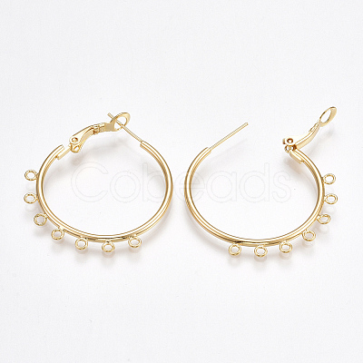 Brass Hoop Earring Findings with Latch Back Closure KK-T038-247G-1