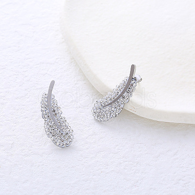 Stainless Steel Clear Cubic Zirconia Feather Stud Earrings ED4497-1-1