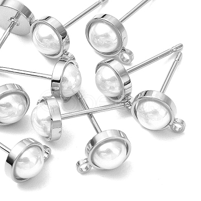 SHEGRACE Brass ABS Imitation Pearl Half Round Stud Earring Findings XGR0101P-118P-1