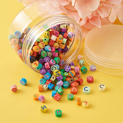 Handmade Polymer Clay Flat Round with Capital Letter Beads CLAY-CW0001-01-1