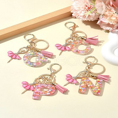 Letter A~Z Transparent Glitter Resin Pendant Keychains KEYC-FZ00024-21-1
