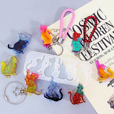 Cat Shape Pendant DIY Silhouette Silicone Mold DIY-K067-02B-1