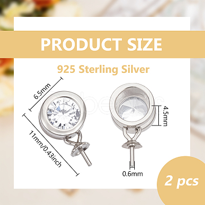 2Pcs 925 Sterling Silver Micro Pave Cubic Zirconia Pendants Bails STER-BC0003-60P-1