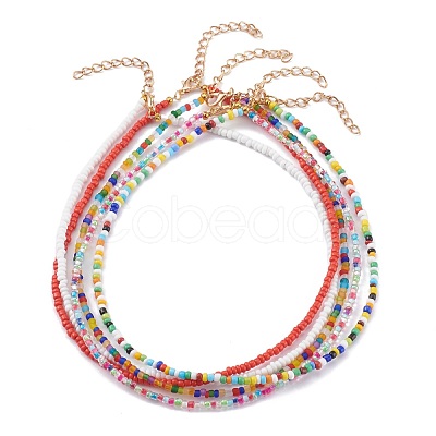 Mixed Styles Round Glass Seed Beaded Necklaces NJEW-JN03362-1