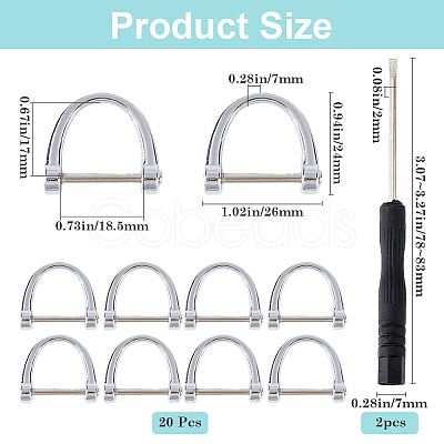 20Pcs Zinc Alloy Adjustable Alloy D Ring Clip Buckles for Bag Chain Strap with 2Pcs Iron Screwdriver FIND-GF0006-91C-1