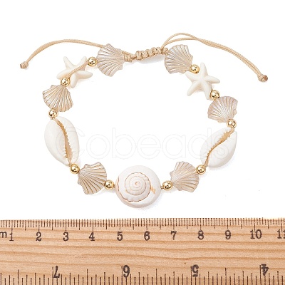 Synthetical Turquoise & Natural Mixed Shell & Acrylic Beads Adjustable Bracelets for Women BJEW-TA00743-1