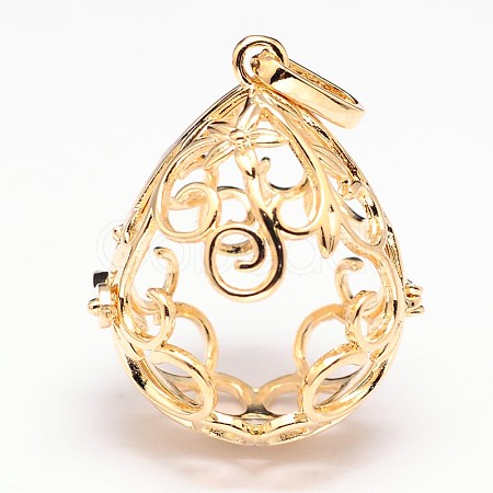 Rack Plating Brass Hollow Teardrop Bead Cage Pendants KK-M181-08G-1