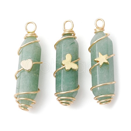 3Pcs 3 Styles Natural Green Aventurine Copper Wire Wrapped Pointed Pendants PALLOY-JF02460-04-1