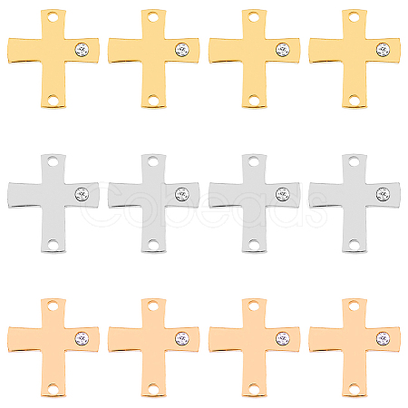 12Pcs 3 Colors 316 Surgical Stainless Steel Pave Clear Cubic Zirconia Connector Charms STAS-DC0014-60-1