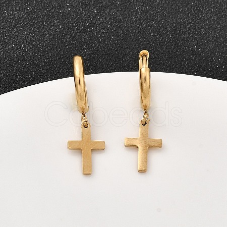 304 Stainless Steel Cross Hoop Earrings EJEW-K268-47G-1