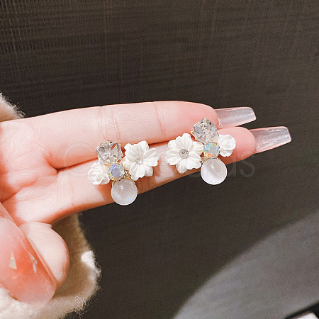 Flower Alloy Glass Stud Earrings FS-WG2DF47-06-1