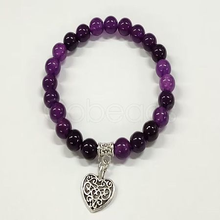 Natural Amethyst Round Beaded Stretch Bracelets DM7312-3-1