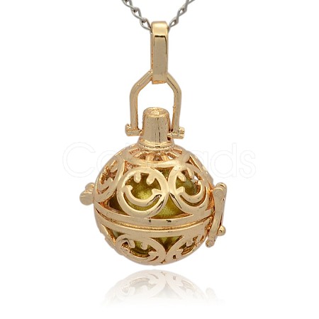 Golden Tone Brass Hollow Round Cage Pendants KK-J216-08G-1