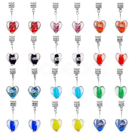 24Pcs 12 Colors Handmade Luminous Lampwork European Dangle Charms PALLOY-AB00087-1