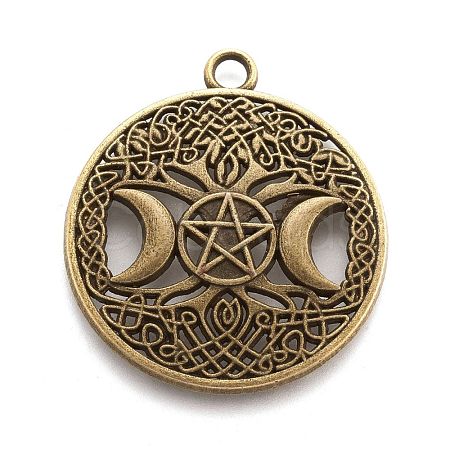 Tibetan Style Hollow Alloy Pendants TIBEP-F075-01AB-RS-1