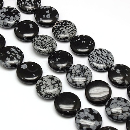 Natural Flat Round Snowflake Obsidian Beads Strands G-L246-16-1