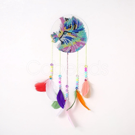 DIY Diamond Painting Hanging Woven Net/Web with Feather Pendant Kits DIY-I084-11-1