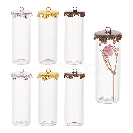 PandaHall Elite 6Sets 3 Colors Transparent Glass Bottle Pendants GLAA-PH0002-37-1