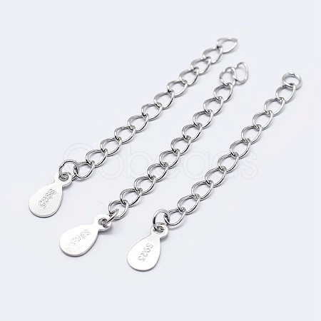 925 Sterling Silver End with Extender Chains and Teardrop Charms STER-F036-26S-48mm-1