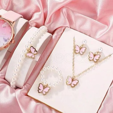 Butterfly Alloy Enamel Pendant Necklace & Bracelets & Earring & Rings Sets for Children FS-WGE37FF-05-1