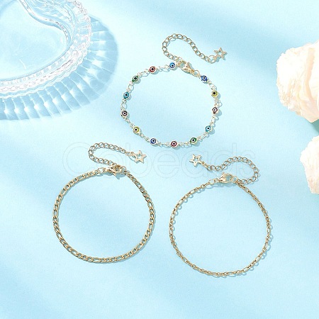 304 Stainless Steel Cable Chains & Evil Eye Lampwork Link Chains Bracelets for Women BJEW-JB12449-01-1